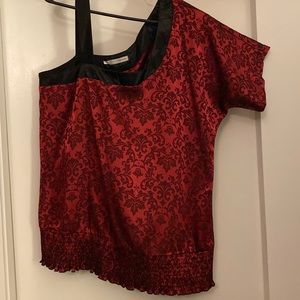 Plus size red satin dressy shirt